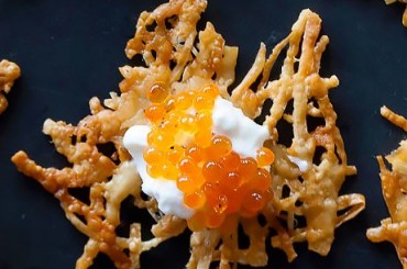 Parmesan Crisps with Cream Cheese & Red Caviar